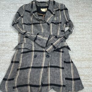 Cats Blazer Womens M Plaid Double Breasted Lightweight Jacket Gray Tan Coat